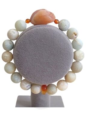 Hand Crafted Amazonite Carnelian Bracelet Matte Raw Stones Size 7.5 in - 8 in